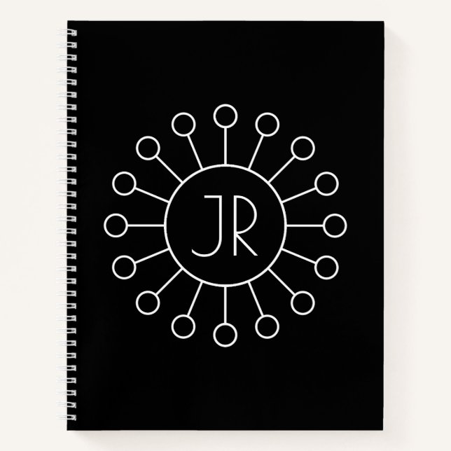 Cool Vintage Logo Style Monogram | Black & White Notebook (Front)