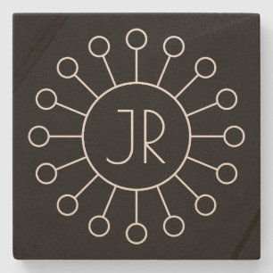 Cool Vintage Logo Style Monogram Black & White Stone Coaster