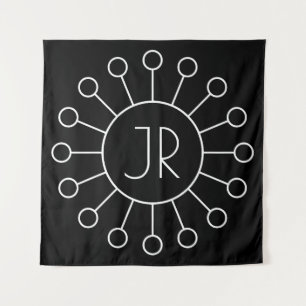 Cool Vintage Logo Style Monogram Black & White Tapestry