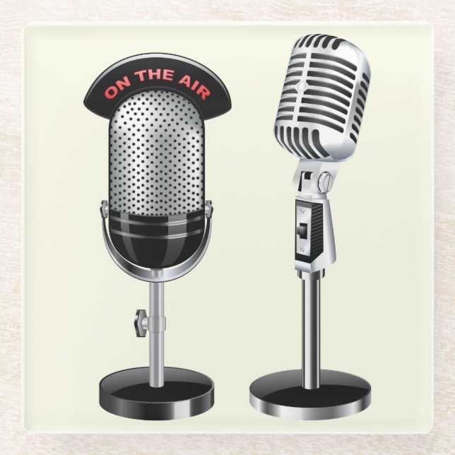 Cool Vintage Microphones Glass Coaster (Front)