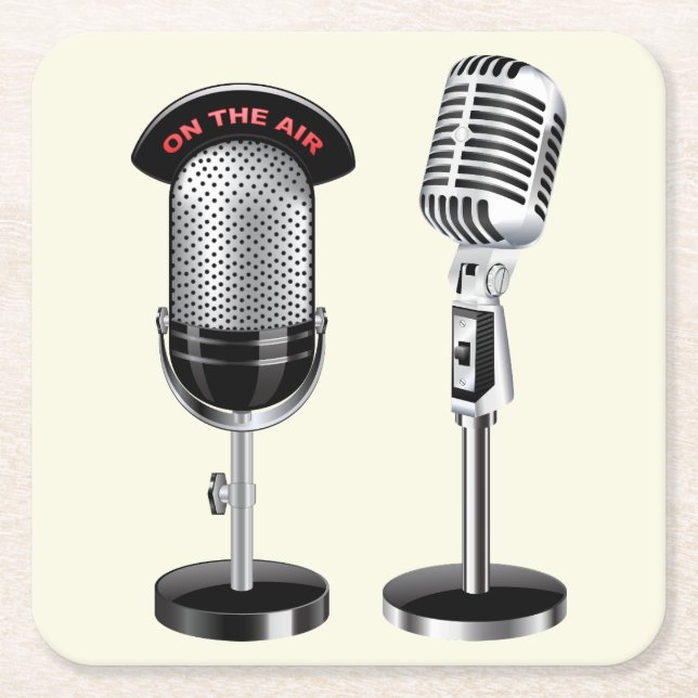 Cool Vintage Microphones Square Paper Coaster (Front)