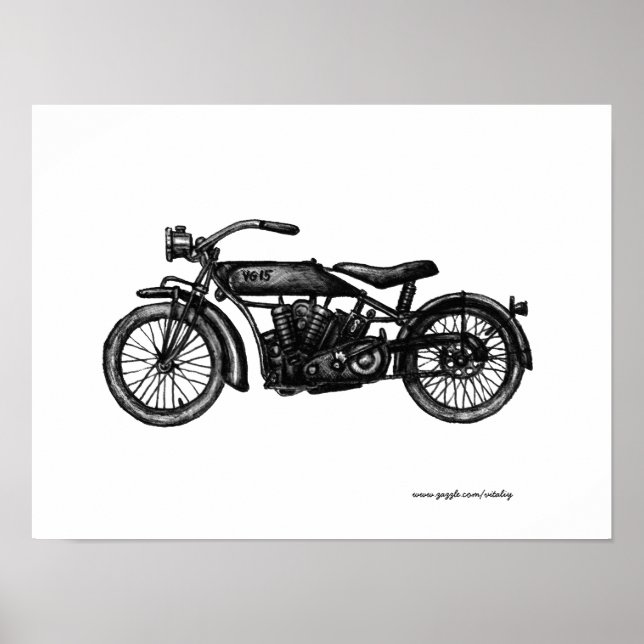 Cool vintage motorcycle ink drawing art poster (Front)
