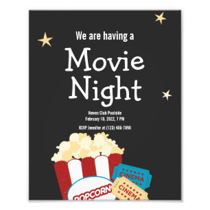 Cool Vintage Movie night Popcorn invitation Photo Print