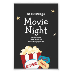 Cool Vintage Movie night Popcorn invitation Photo Print