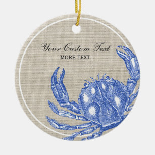 Cool Vintage Nautical Blue Crab Custom Beach Ceramic Ornament
