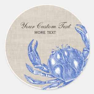 Cool Vintage Nautical Blue Crab Custom Beach Classic Round Sticker