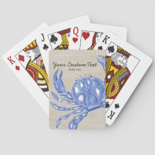Cool Vintage Nautical Blue Crab Custom Beach Playing Cards