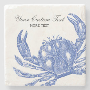 Cool Vintage Nautical Blue Crab Custom Beach Stone Coaster
