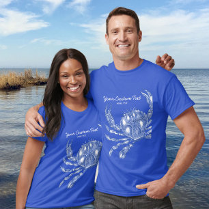 Cool Vintage Nautical Blue Crab Custom Beach T-Shirt