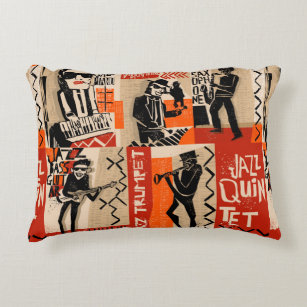 cool vintage of jazz band poster with trumpet play accent pillow