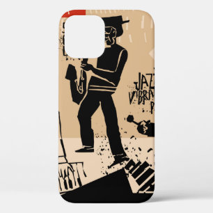 cool vintage of jazz band poster with trumpet play iPhone 12 case