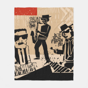 cool vintage of jazz band poster with trumpet play fleece blanket