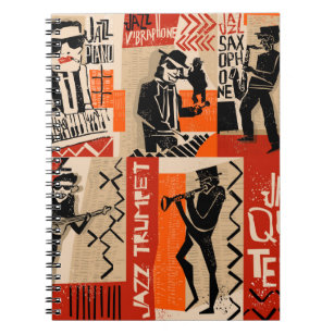 cool vintage of jazz band poster with trumpet play notebook