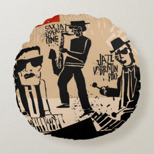 cool vintage of jazz band poster with trumpet play round pillow