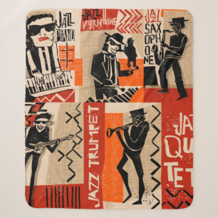 cool vintage of jazz band poster with trumpet play sherpa blanket