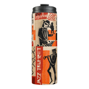 cool vintage of jazz band poster with trumpet play thermal tumbler