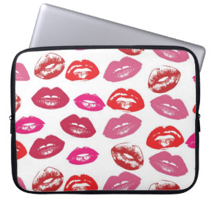 Cool vintage retro girly hot pink red glossy lips laptop sleeve