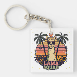 Cool Vintage Retro Llama Squad Keychain