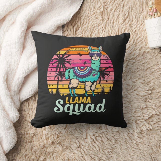 Cool Vintage Retro Llama Squad Throw Pillow (Blanket)
