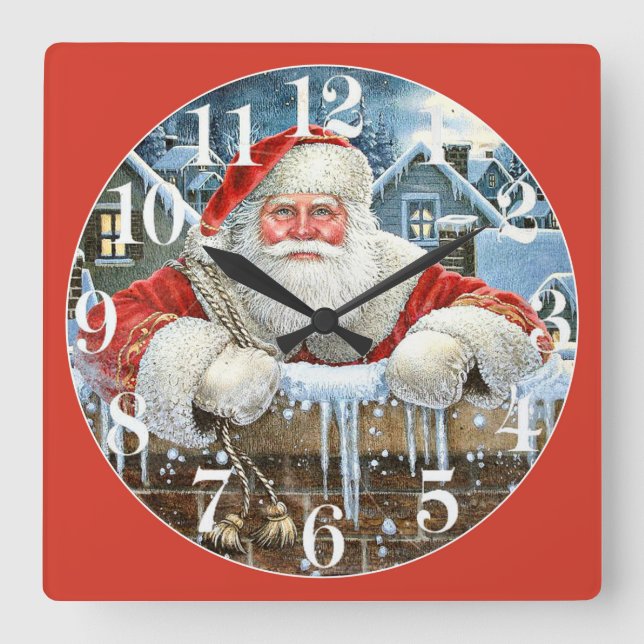 Cool Vintage Santa Clause Square Wall Clock (Front)
