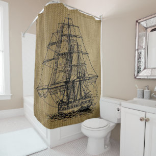 Cool Vintage Ship on faux burlap