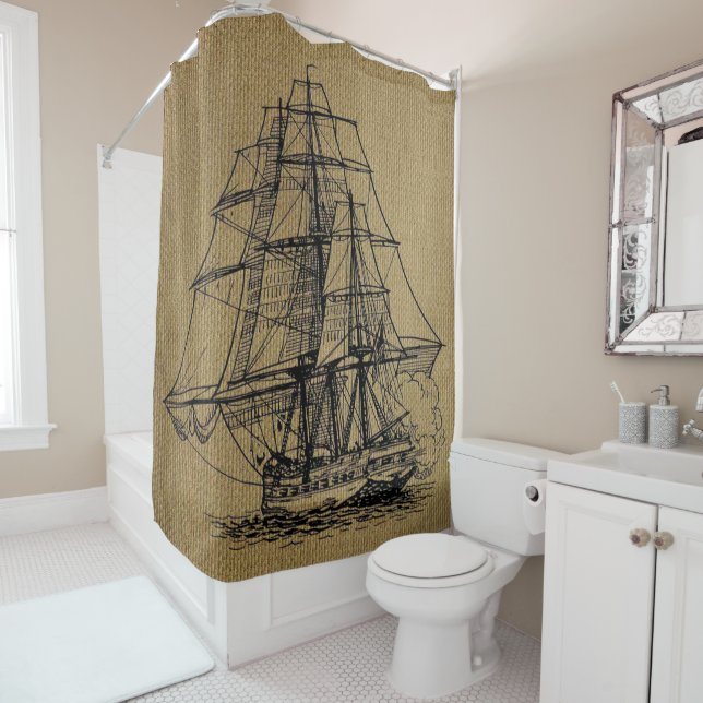 Cool Vintage Ship on faux burlap (In Situ)