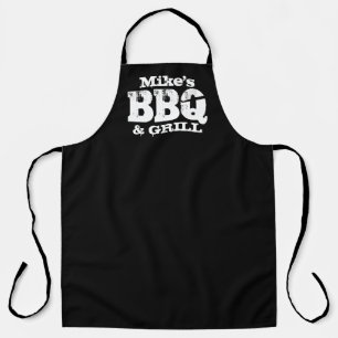 Cool vintage typography black BBQ apron for men