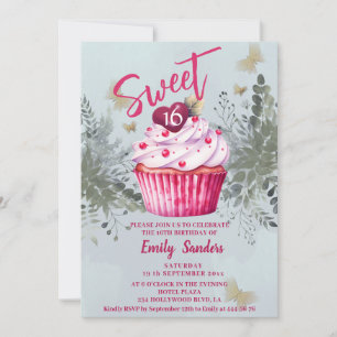 Cool vintage watercolor greenery cupcake invitation