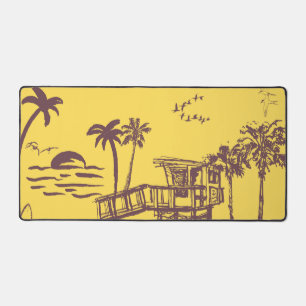 Cool Vintage Yellow Tropical Beach Sketch Desk Mat
