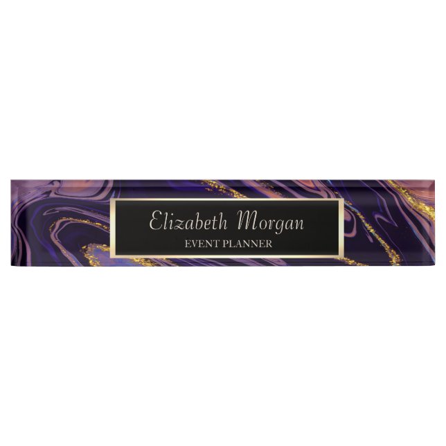 Cool Violet Gold Marble Texture Nameplate (Front)