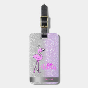 Cool Violet Silver  Glitter Bokeh Ombre Stripe Luggage Tag