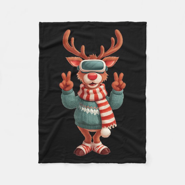 Cool Virtual Reality Reindeer Costume For Adults A Fleece Blanket (Front)