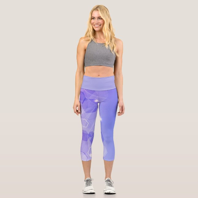 Cool Warm Blue abstract geometric pattern Capri Leggings (Front)