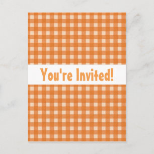 cool, warm yellow, orange colour plaids new home invitation postcard