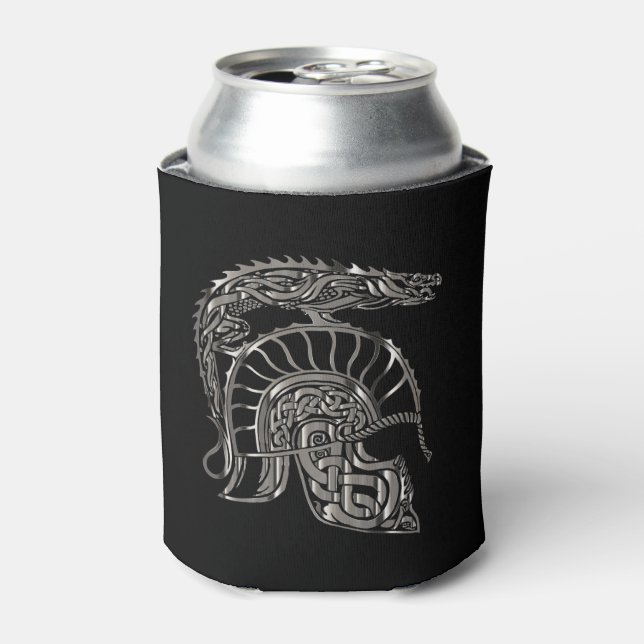 Cool Warrior Metallic Dragon Helmet Can Cooler (Can Front)