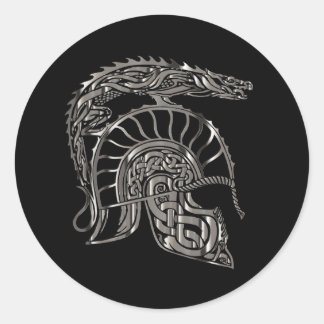 Cool Warrior Metallic Dragon Helmet Classic Round Sticker