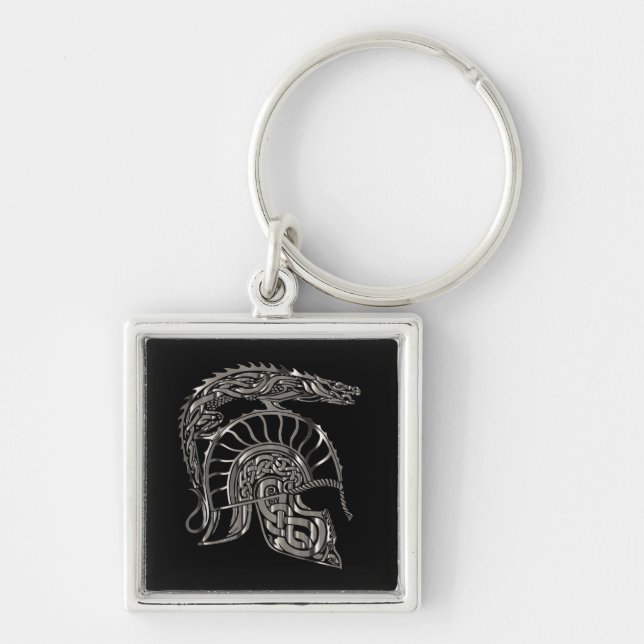Cool Warrior Metallic Dragon Helmet Keychain (Front)