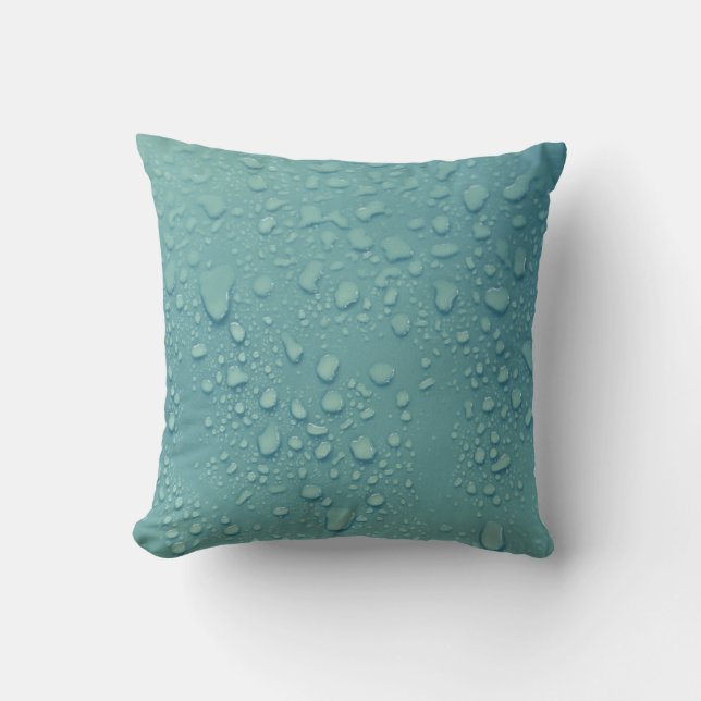 Cool Water Droplets on a Blue Background Throw Pillow (Front)