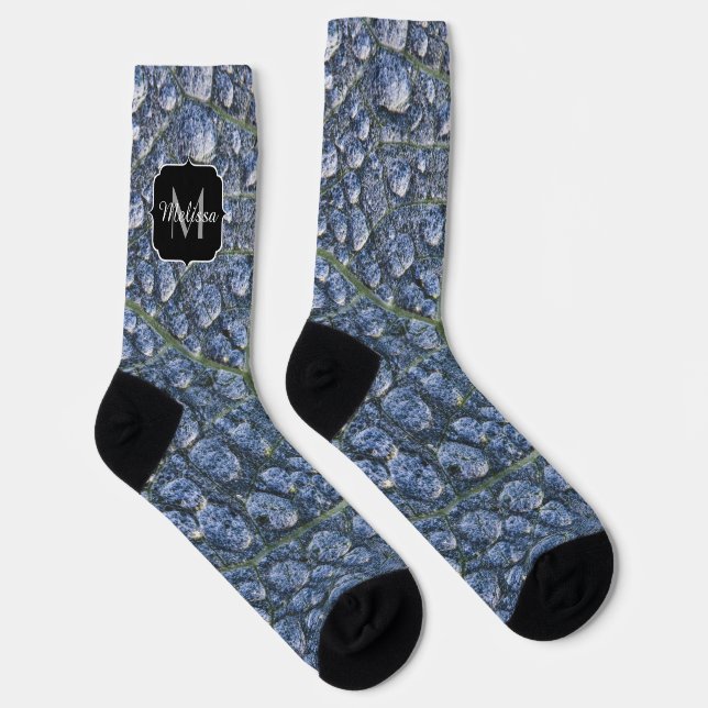 Cool water drops dew texture abstract Monogram Socks (Right)