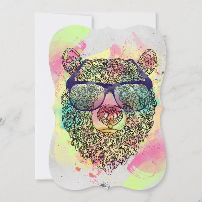 Cool watercolor bear with glasses design (Front)