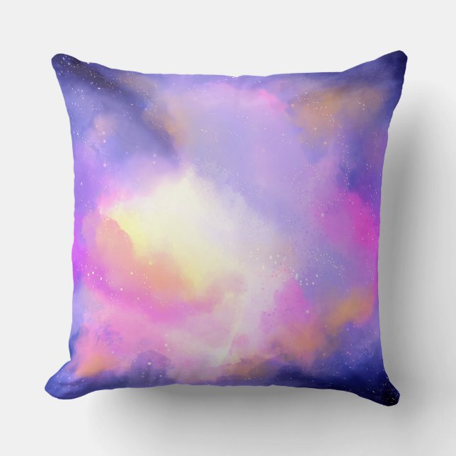 Cool Watercolor Design with Surreal Clouds Throw Pillow (Front)