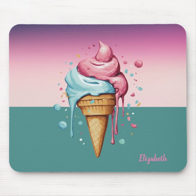 Cool Watercolor Dripping Ice cream   Mouse Pad (Front)