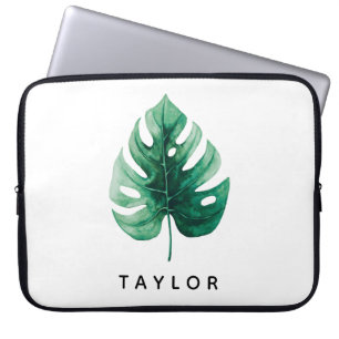 Cool Watercolor Green Tropical Monstera Leaf Laptop Sleeve