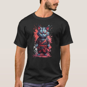 Cool Watercolor Grey Ninja Cat Warrior T-Shirt