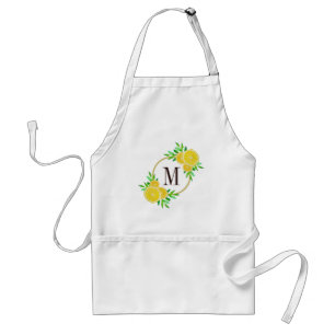 Cool Watercolor Lemon Citrus Fruit Slices Monogram Standard Apron