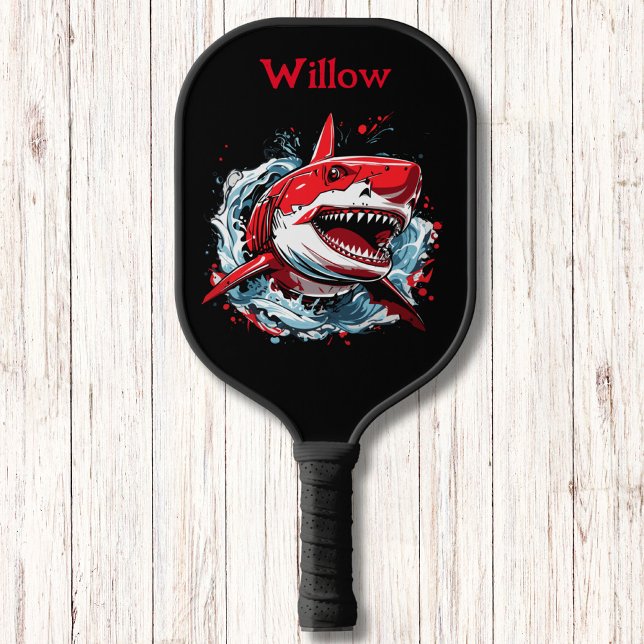 Cool Watercolor Shark Head Modern Monogram  Pickleball Paddle (Creator Uploaded)