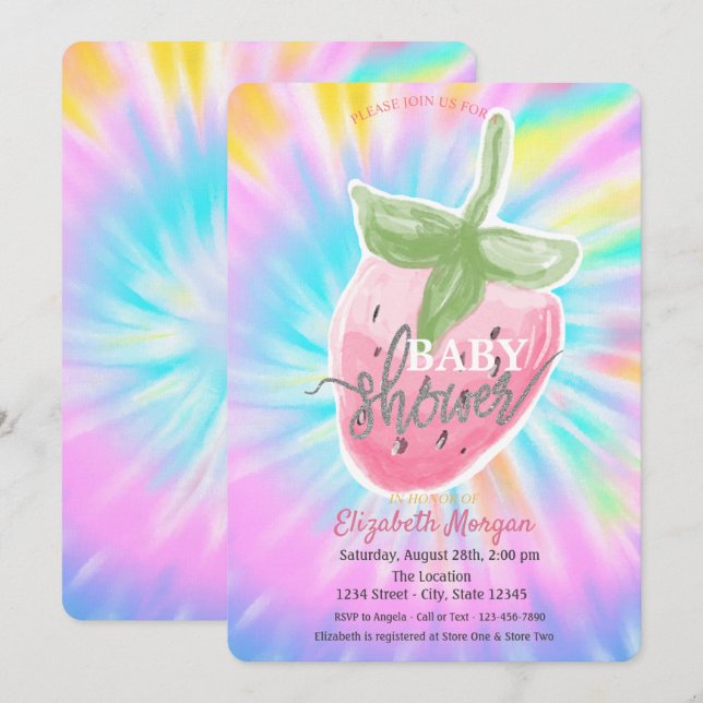 Cool Watercolor Strawberry Tie Dye Baby Shower  Invitation (Front/Back)