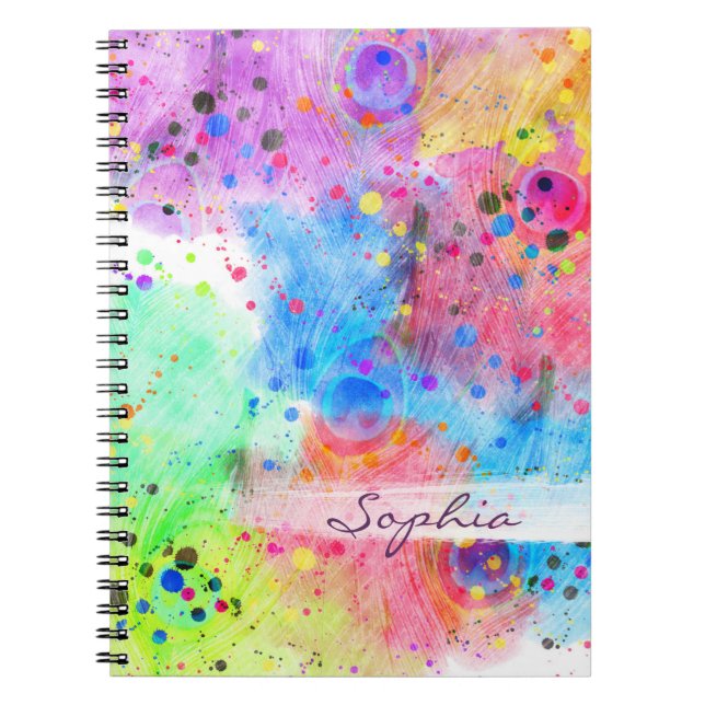 Cool watercolors peacock feathers abstract pattern notebook (Front)