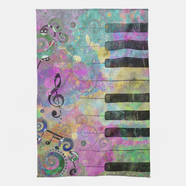 Cool Watercolors Splatters Colourful Piano Kitchen Towel (Vertical)