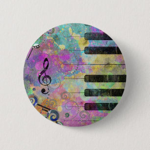 Cool watercolours splatters colourful piano 2 inch round button